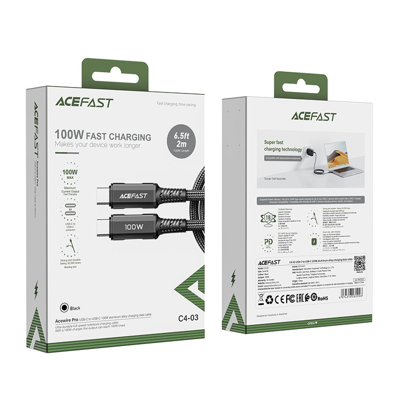 Acefast C4-03  kábel USB Type C - USB Type C 2m 100W (20V / 5A) fekete-3