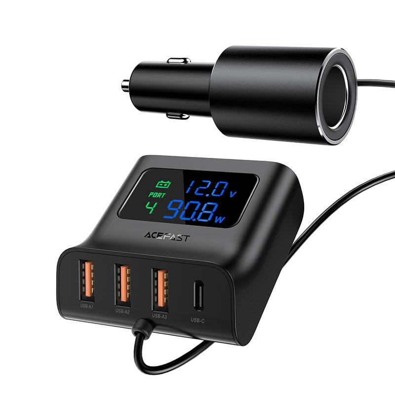 Acefast B8 szivargyújtós autós töltőállomás 90W USB Type C / 3x USB PPS PD3.0 QC3.0 AFC FCP fekete-4