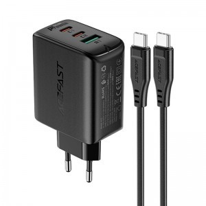 Acefast A13 2 az 1-ben fali töltő 2x USB Type C / USB 65W PD QC 3.0 AFC FCP + töltő kábel fekete