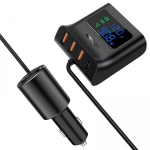 Acefast B8 szivargyújtós autós töltőállomás 90W USB Type C / 3x USB PPS PD3.0 QC3.0 AFC FCP fekete