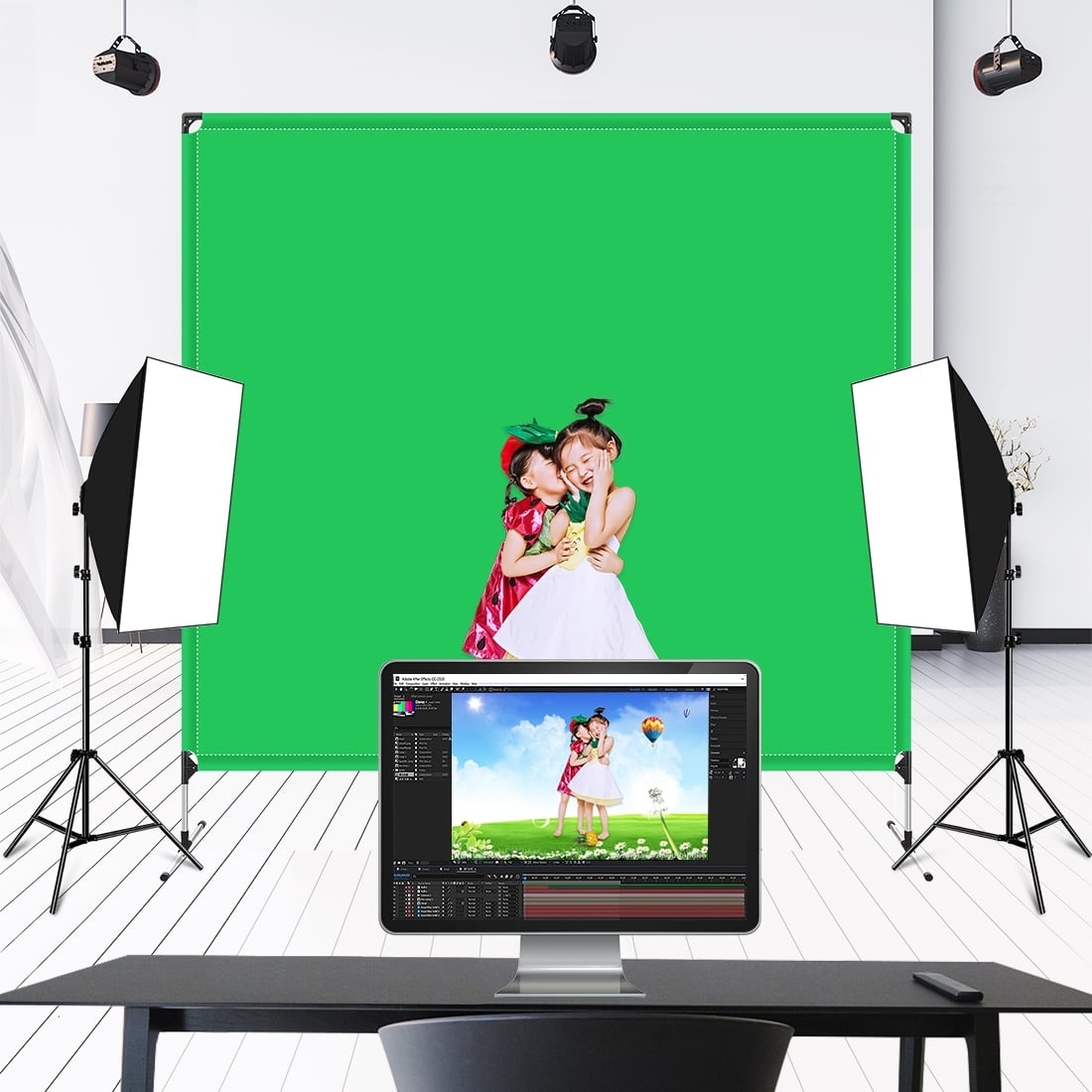 PULUZ chroma key, green screen zöld háttér állvánnyal 185x205cm (PU5203G)-3