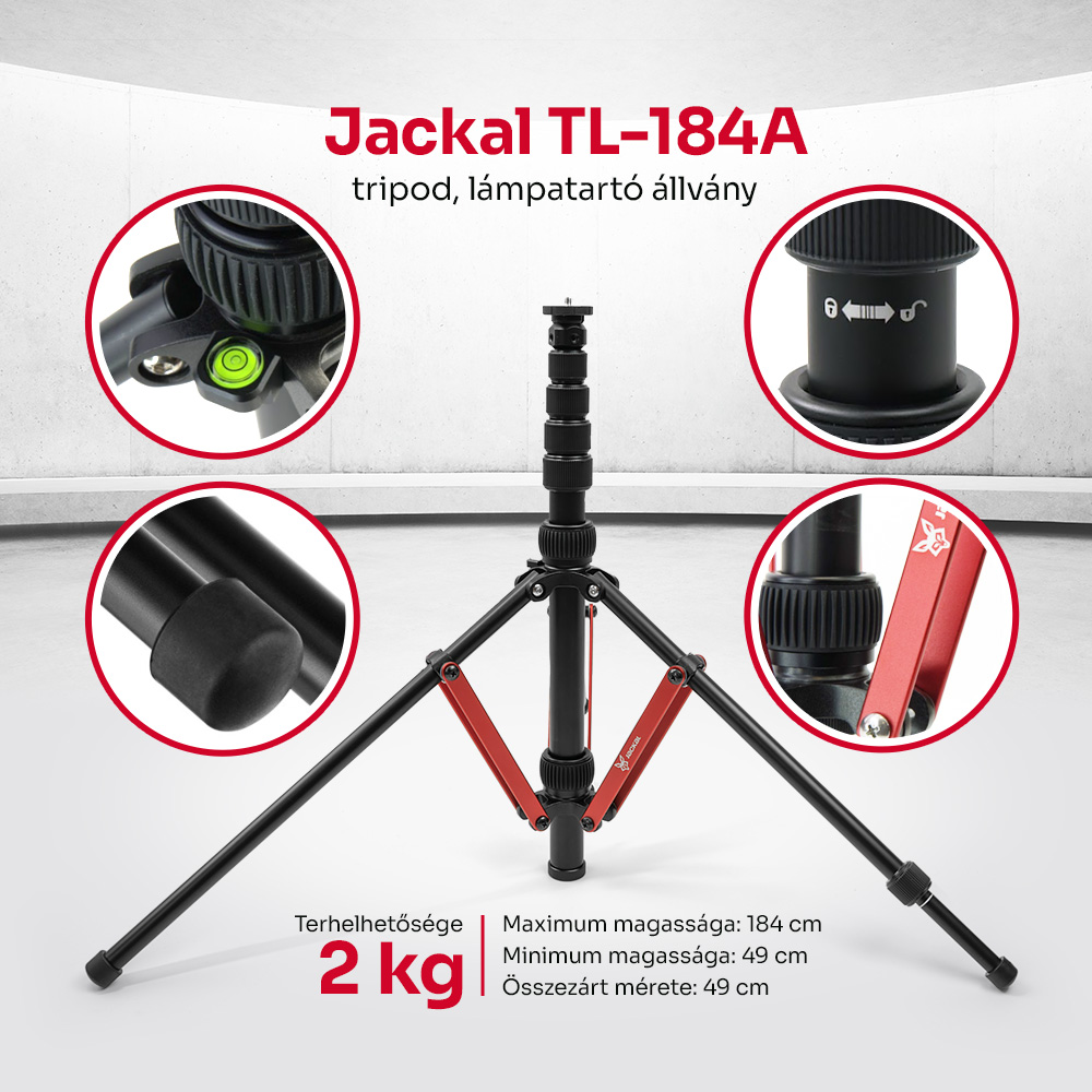 Jackal TL-184A lámpatartó állvány, tripod (Spigot, 1/4'', 3/8'')-5