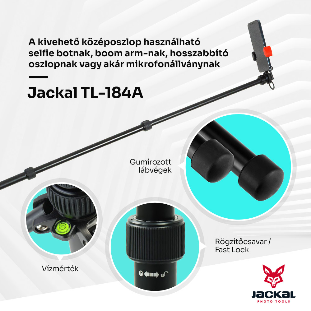 Jackal TL-184A lámpatartó állvány, tripod (Spigot, 1/4'', 3/8'')-6