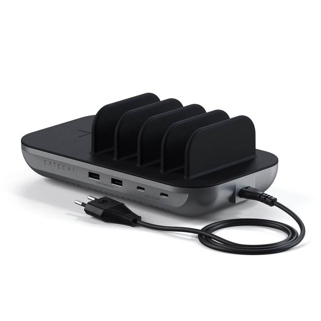 Satechi Dock 5 foglalatos USB dokkoló, töltőállomás (2xUSB-C PD 20 W, 2x USB-A 12W, vezeték nélküli töltő) (ST-WCS5PM-EU)-1