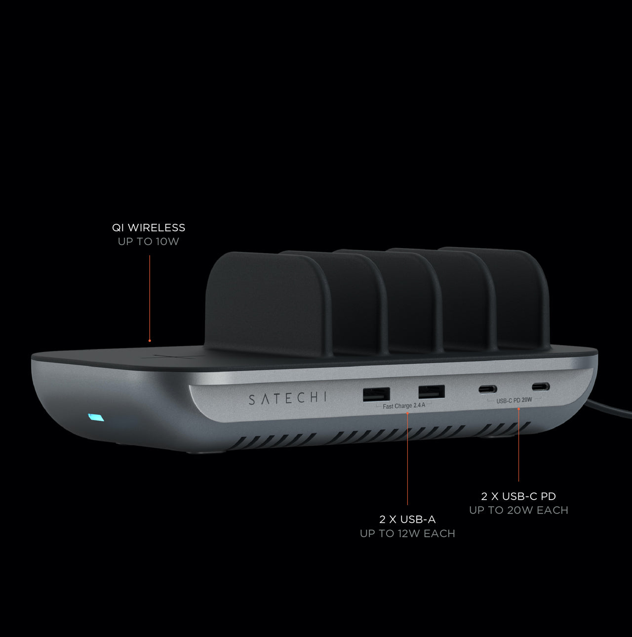 Satechi Dock 5 foglalatos USB dokkoló, töltőállomás (2xUSB-C PD 20 W, 2x USB-A 12W, vezeték nélküli töltő) (ST-WCS5PM-EU)-3