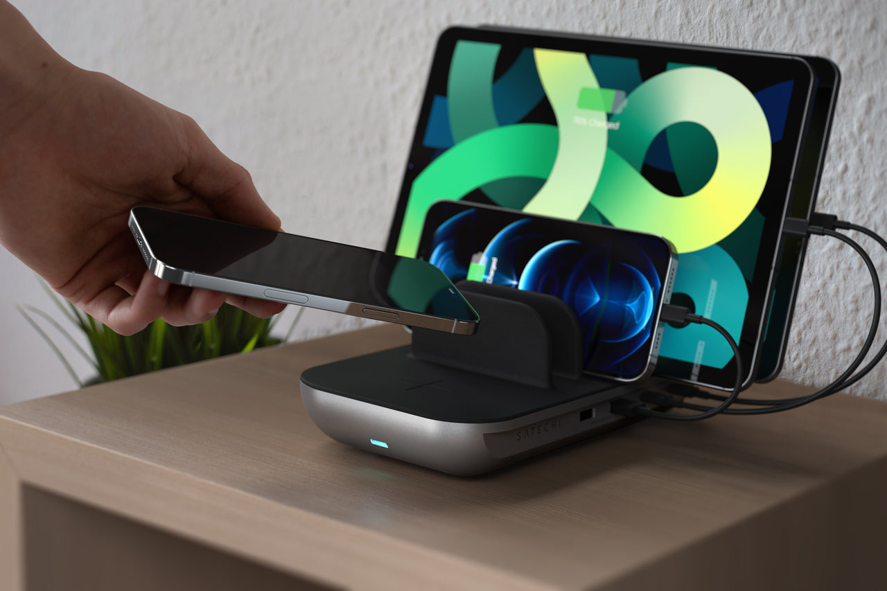 Satechi Dock 5 foglalatos USB dokkoló, töltőállomás (2xUSB-C PD 20 W, 2x USB-A 12W, vezeték nélküli töltő) (ST-WCS5PM-EU)-4