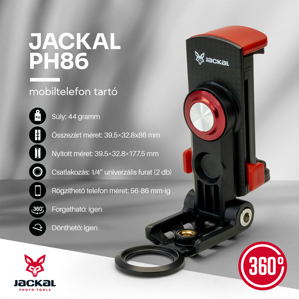 Jackal PH86 mobiltelefon tartó, rögzítő 1/4'' furatokkal (56-86 mm)-1
