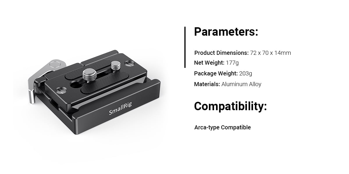 SmallRig Quick Release Clamp and Plate, gyorskioldó bilincs és lemez (Arca-típussal kompatibilis) (2144B)-1