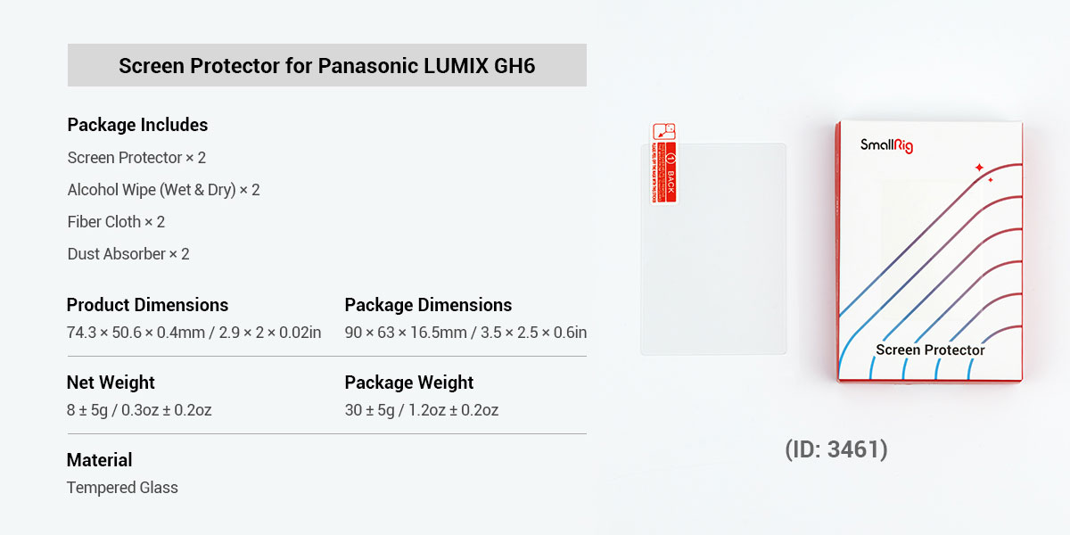 SmallRig Screen Protector, kijelzővédő üvegfólia Panasonic LUMIX GH6 kamerához (3461)-7