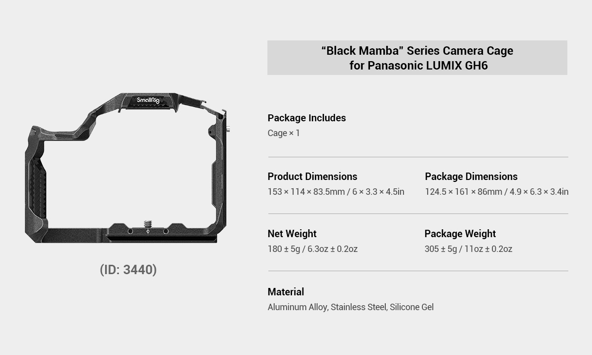 SmallRig Camera Cage Panasonic LUMIX GH6 kamerához (3440) -3