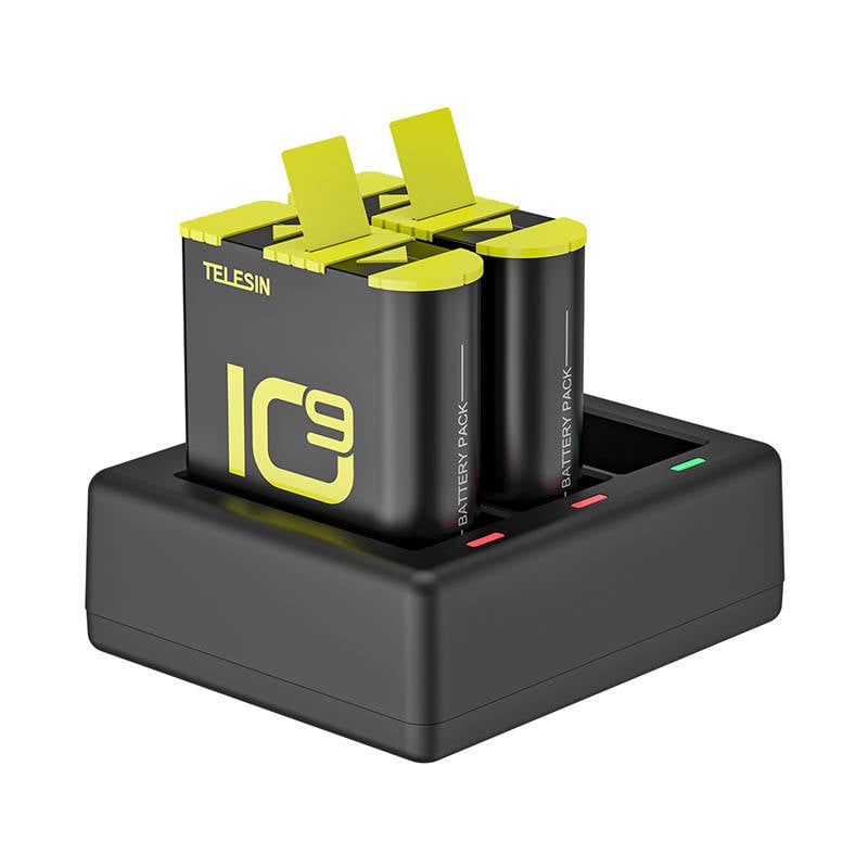 TELESIN 3 foglalatos töltő + 2db 1750mAh akkumulátor GoPro Hero 9 / Hero 10 / Hero 11 / Hero 12 akciókamerához (GP-BTR-903-B)-0