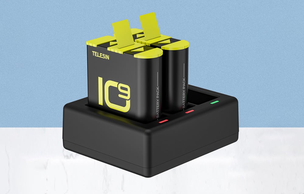 TELESIN 3 foglalatos töltő + 2db 1750mAh akkumulátor GoPro Hero 9 / Hero 10 / Hero 11 / Hero 12 akciókamerához (GP-BTR-903-B)-8