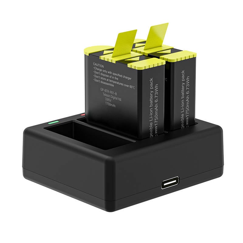 TELESIN 3 foglalatos töltő + 2db 1750mAh akkumulátor GoPro Hero 9 / Hero 10 / Hero 11 / Hero 12 akciókamerához (GP-BTR-903-B)-6