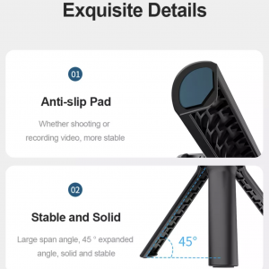 TELESIN K1 kihúzható asztali állvány, mini tripod gömbfejjel, mobiltelefon tartóval (TE-TRP-K1)