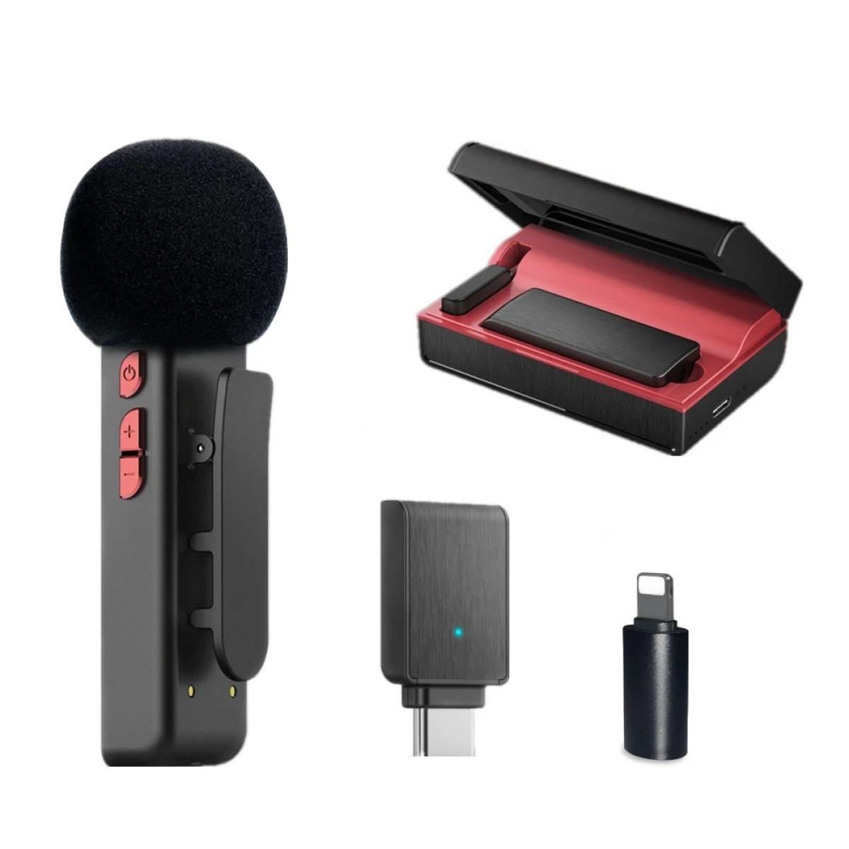 KF Concept E300 2,4 GHz-es vezeték nélküli Lavalier mikrofon töltőtokkal iOS lightning és USB Type-C csatlakozóval (KF10.040)-0