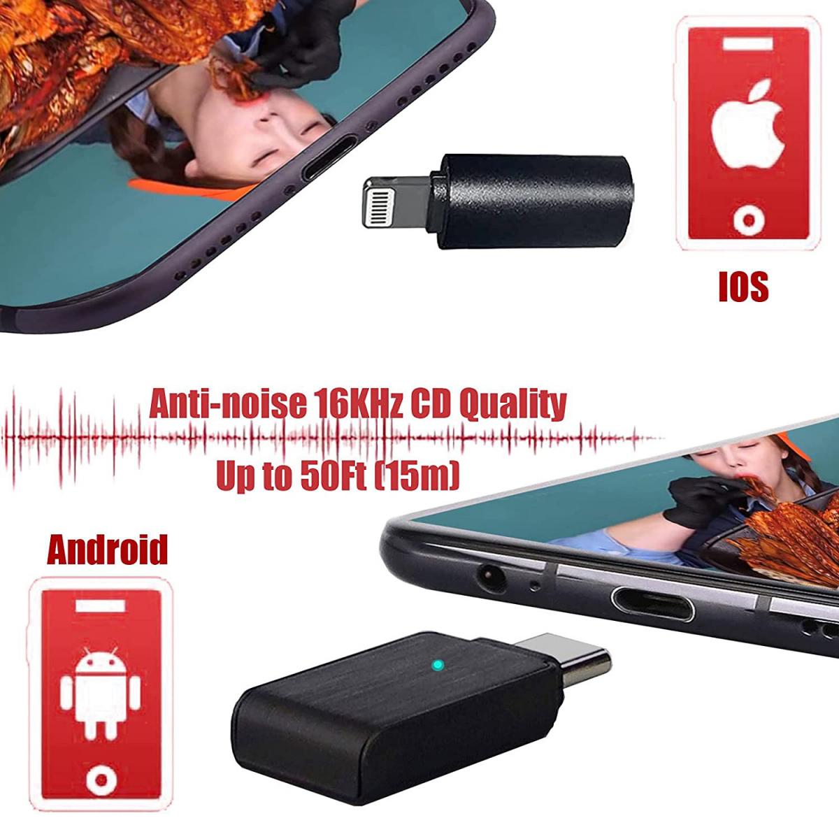 KF Concept E300 2,4 GHz-es vezeték nélküli Lavalier mikrofon töltőtokkal iOS lightning és USB Type-C csatlakozóval (KF10.040)-6