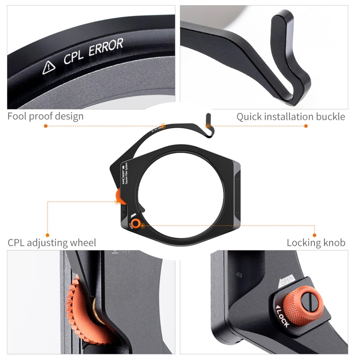KF Concept négyzet alakú szűrőtartó rendszer Pro Kit (szűrőtartó + 95mm CPL szűrő + négyzet alakú ND1000 + ND8 + ND64 szűrő + 4 szűrőadapter gyűrű) (SKU.1877)-6