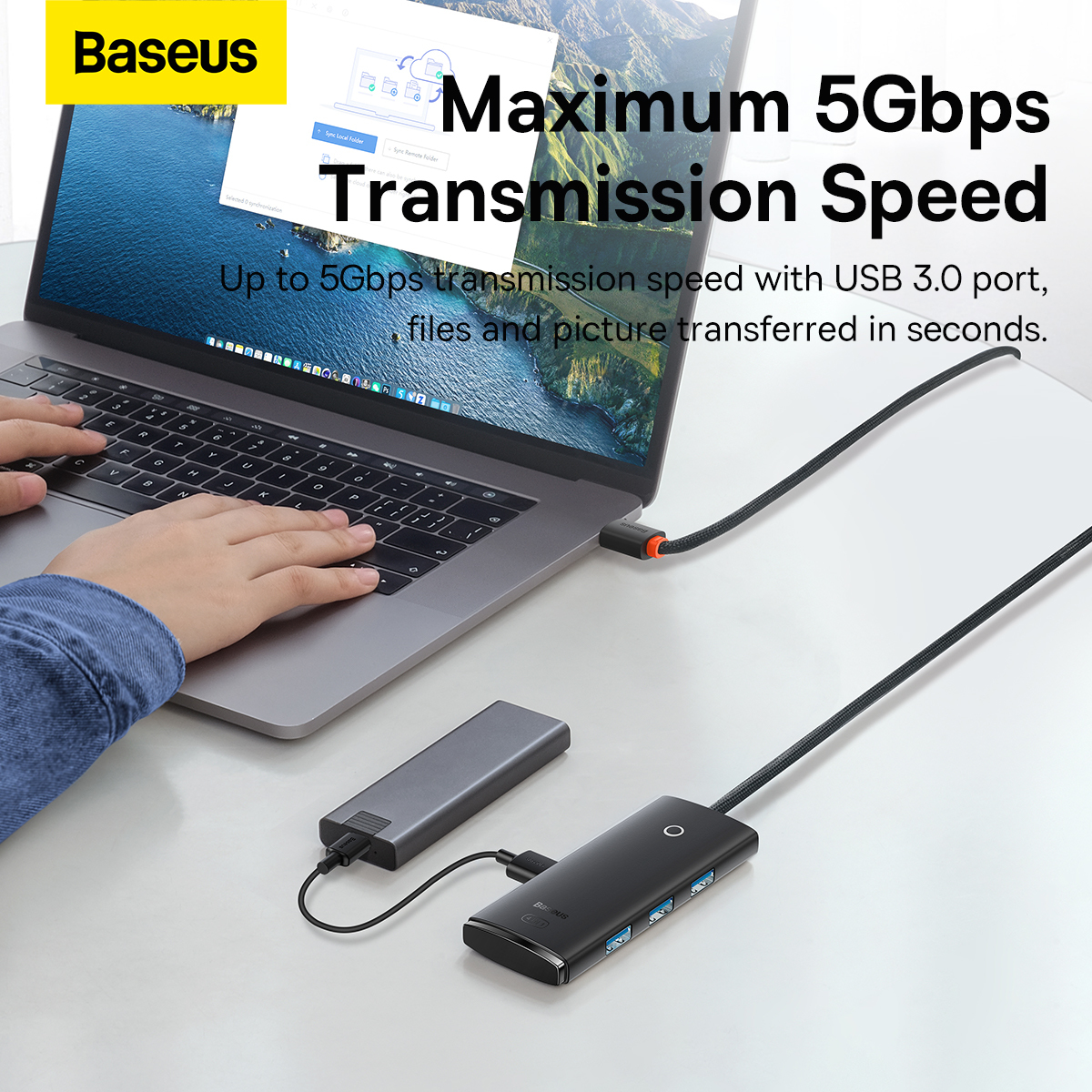 Baseus Adapter HUB - USB - 4xUSB3.0 - 1m (WKQX030101) fekete-3
