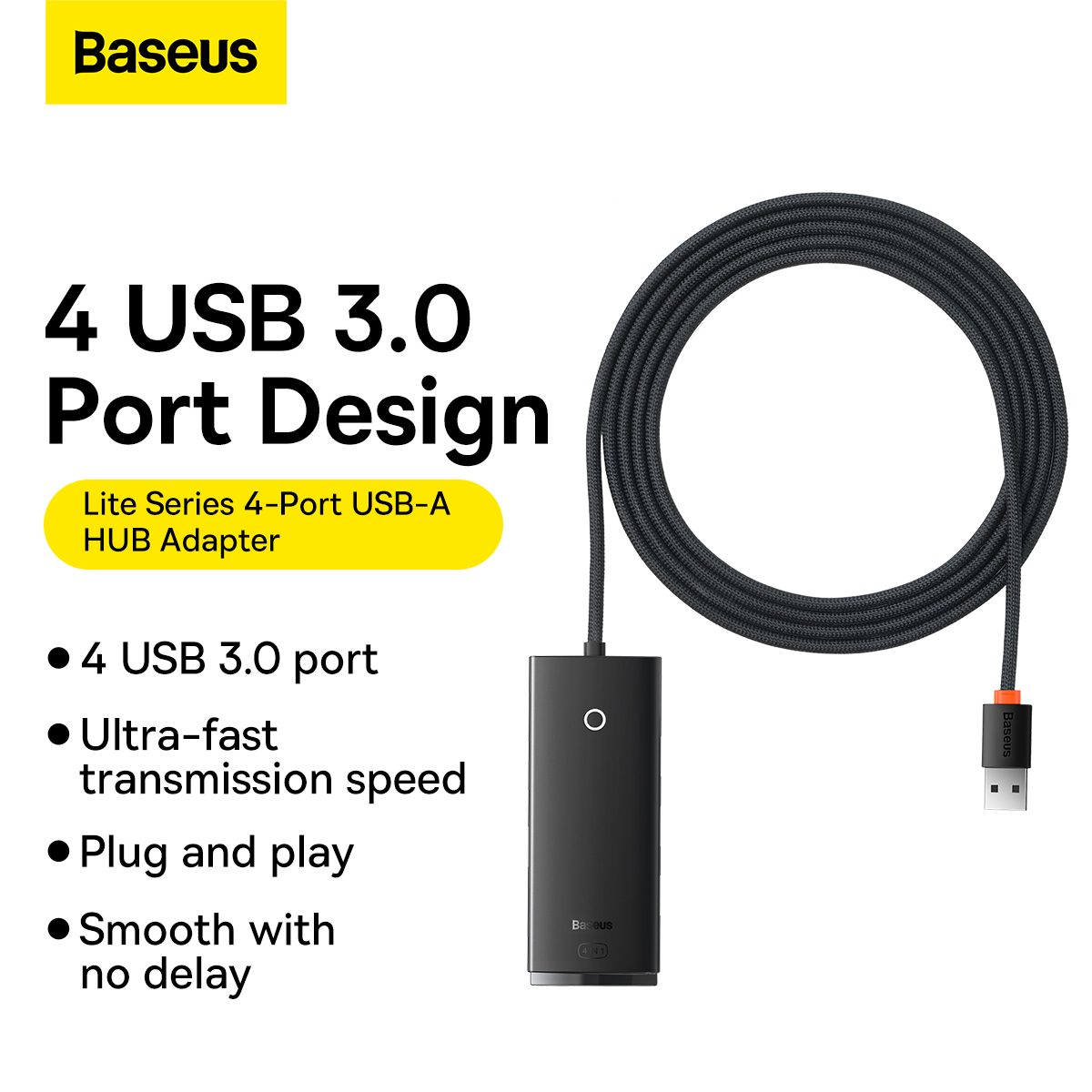 Baseus Adapter HUB - USB - 4xUSB3.0 - 2m (WKQX030201) fekete-12