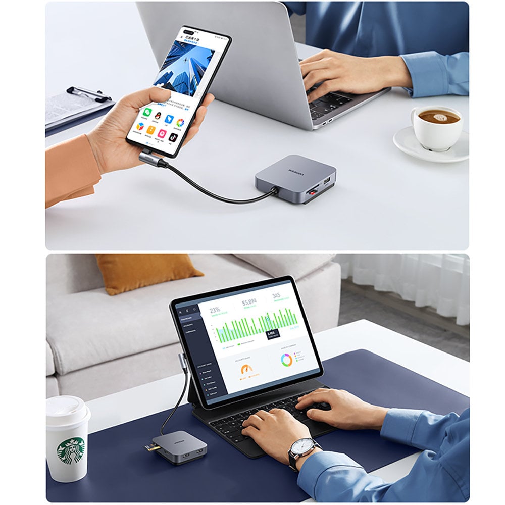 Ugreen HUB iMachez USB type C - 3 x USB 3.1 Gen 1 + SD / TF kártyaolvasó szürke (CM521 60377)-10