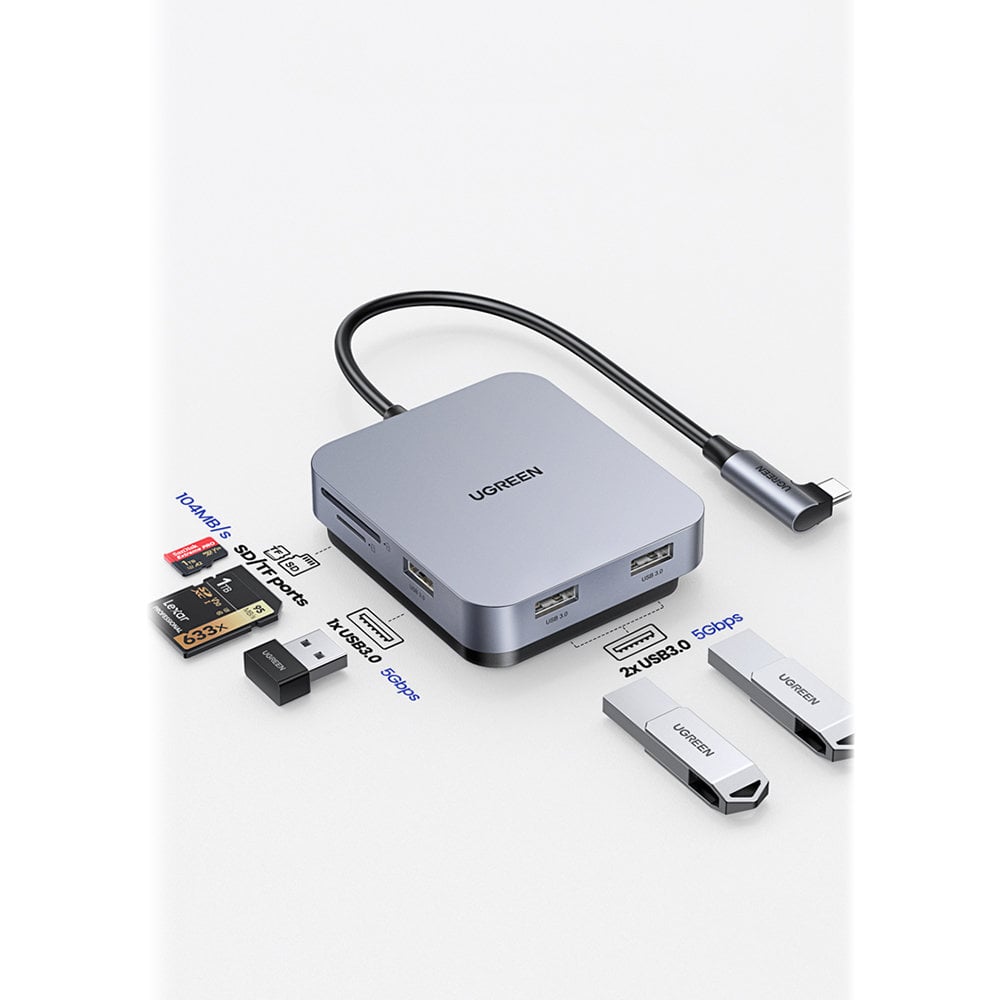 Ugreen HUB iMachez USB type C - 3 x USB 3.1 Gen 1 + SD / TF kártyaolvasó szürke (CM521 60377)-3