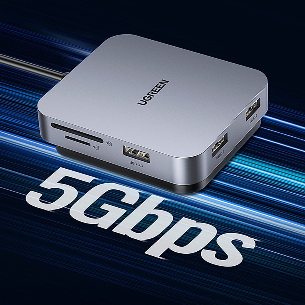 Ugreen HUB iMachez USB type C - 3 x USB 3.1 Gen 1 + SD / TF kártyaolvasó szürke (CM521 60377)-6