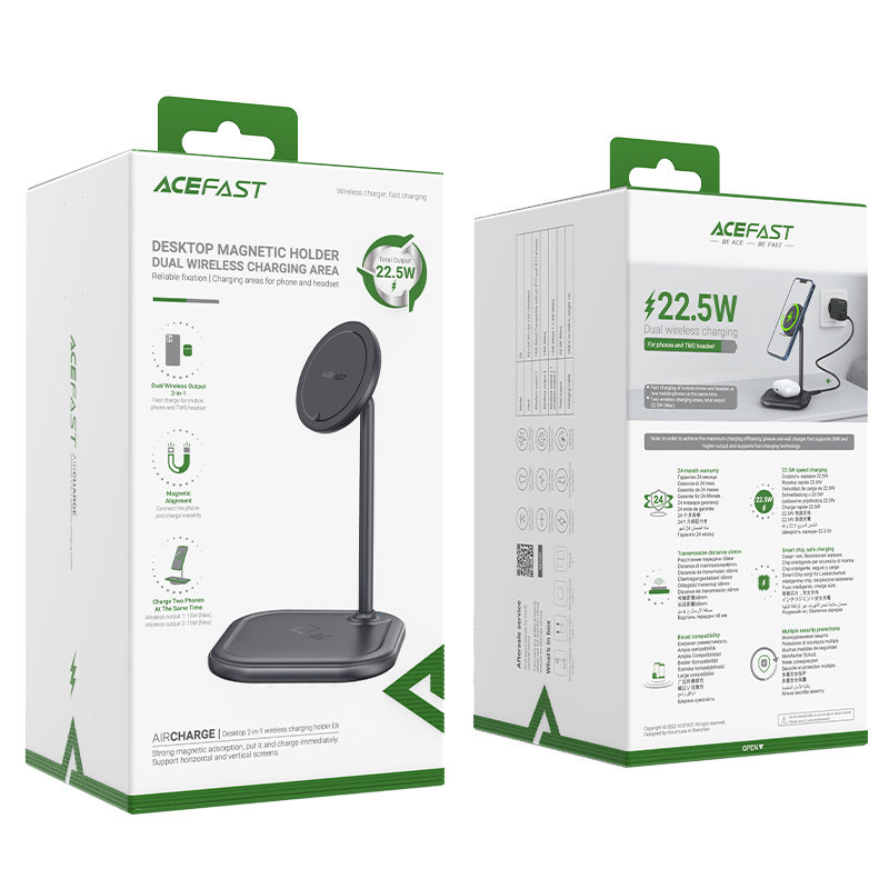 Acefast Qi 15W Vezeték Nélküli Mágneses (MagSafe) iPhone és Airpods töltőállomás szürke (E6 gray)-8