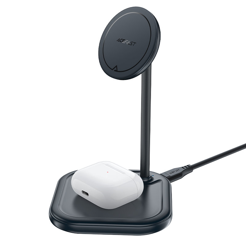 Acefast Qi 15W Vezeték Nélküli Mágneses (MagSafe) iPhone és Airpods töltőállomás szürke (E6 gray)-2