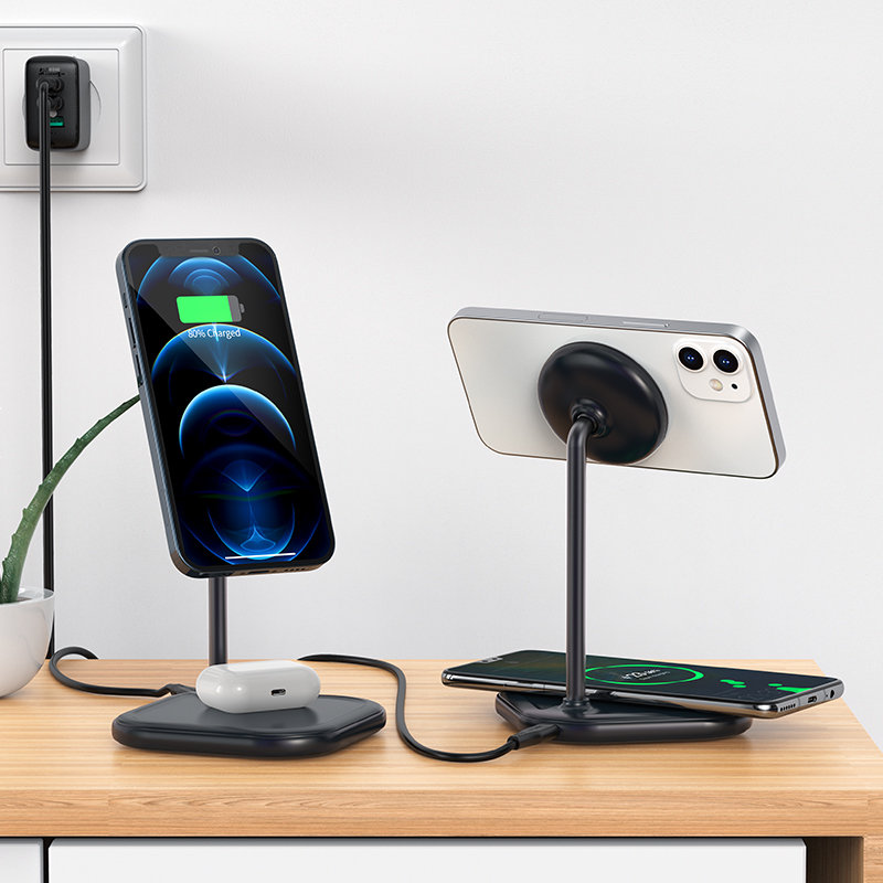 Acefast Qi 15W Vezeték Nélküli Mágneses (MagSafe) iPhone és Airpods töltőállomás szürke (E6 gray)-5