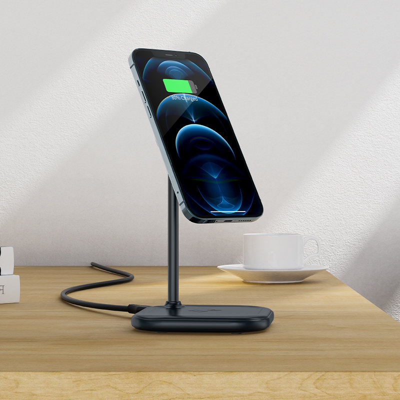 Acefast Qi 15W Vezeték Nélküli Mágneses (MagSafe) iPhone és Airpods töltőállomás szürke (E6 gray)-6