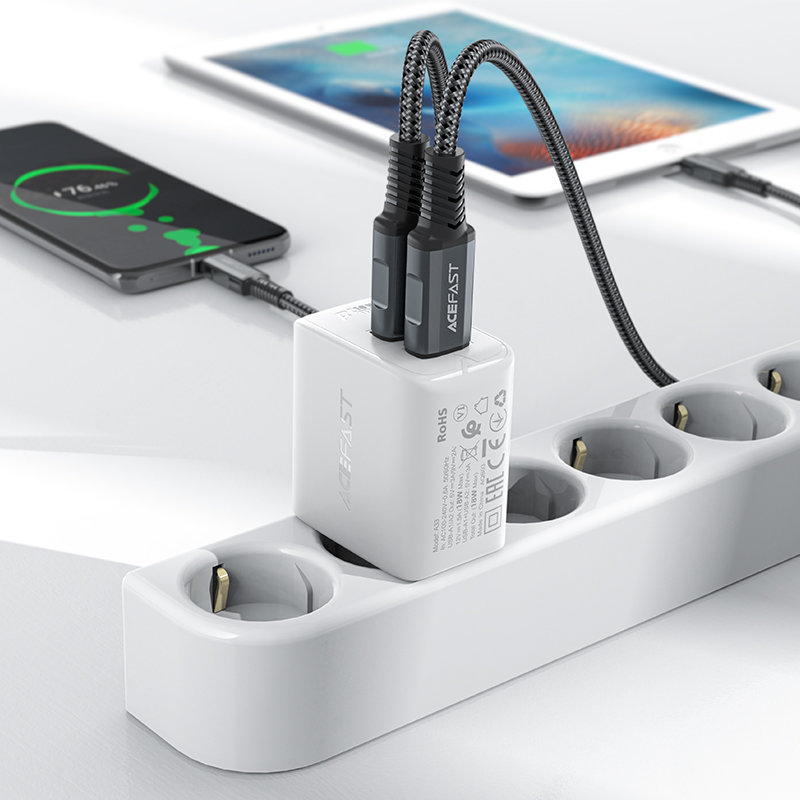 Acefast Töltő Adapter 2 X USB 18W QC 3.0 AFC, FCP fekete  (A33 black)-3