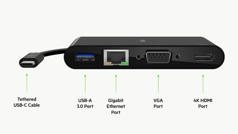 Belkin USB-C Multimédia + töltőadapter, HUB elosztó (ETHERNET - HDMI - VGA - USB-A) (100W PD) fekete (AVC004BTBK)-2