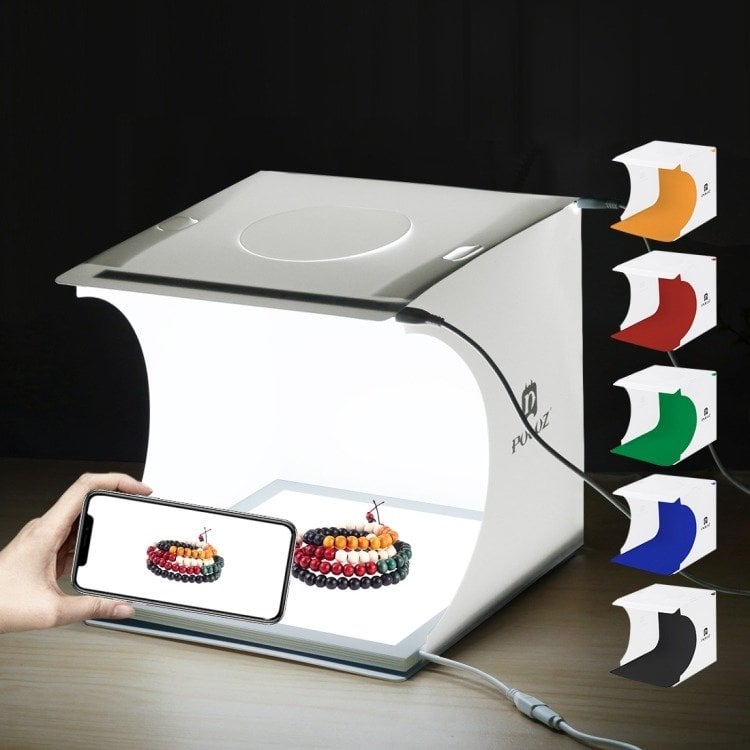 PULUZ fotódoboz, tárgysátor 20x20cm 6db háttérrel, alsó LED megvilágítással (PU5137)-12