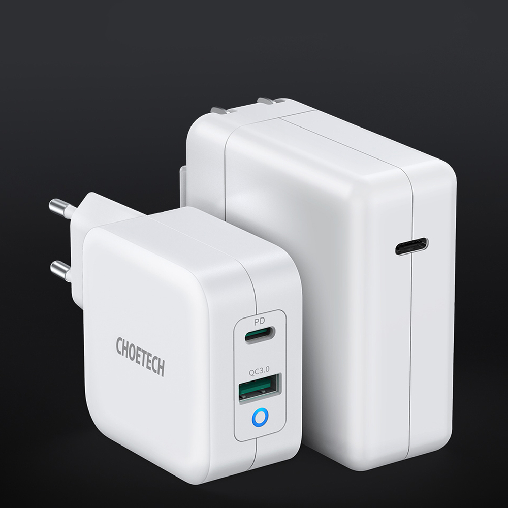 Choetech hálózati töltő adapter GaN USB Type C PD USB-A QC3.0 65W 3,25A fehér (PD8002)-1