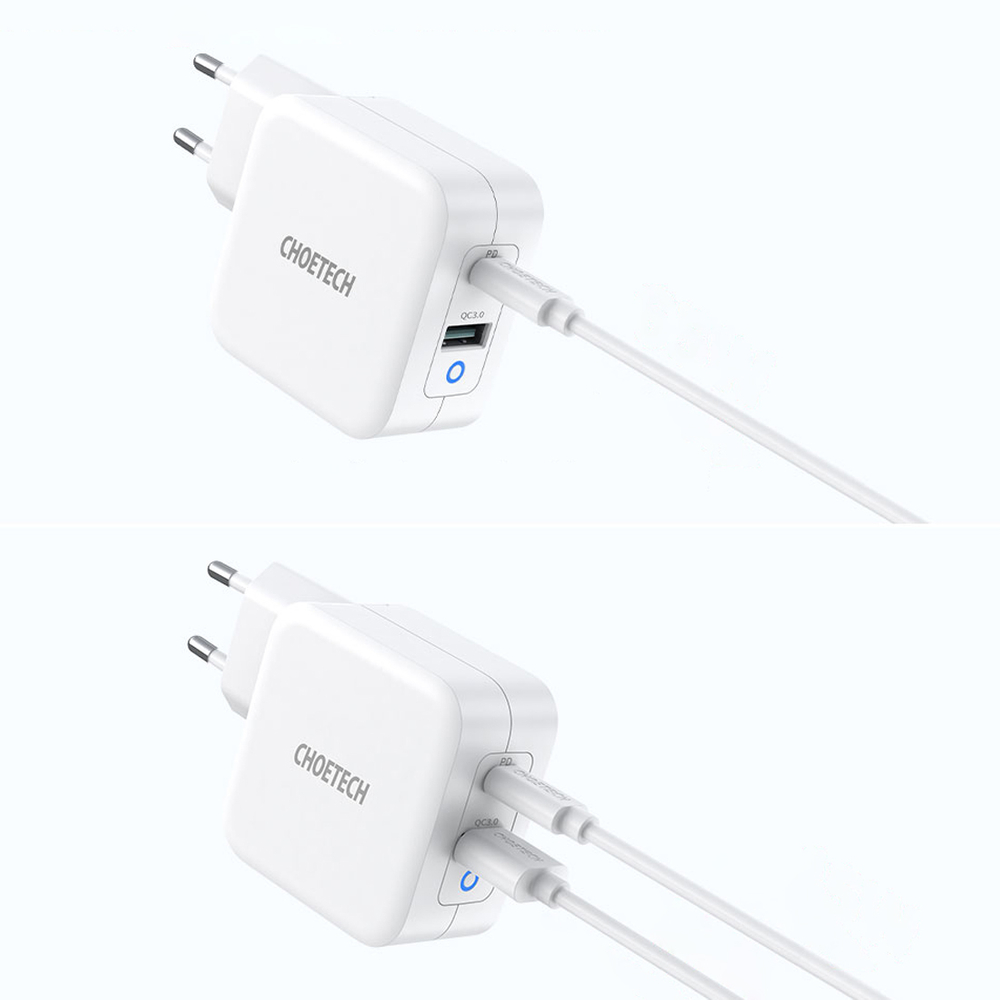 Choetech hálózati töltő adapter GaN USB Type C PD USB-A QC3.0 65W 3,25A fehér (PD8002)-2