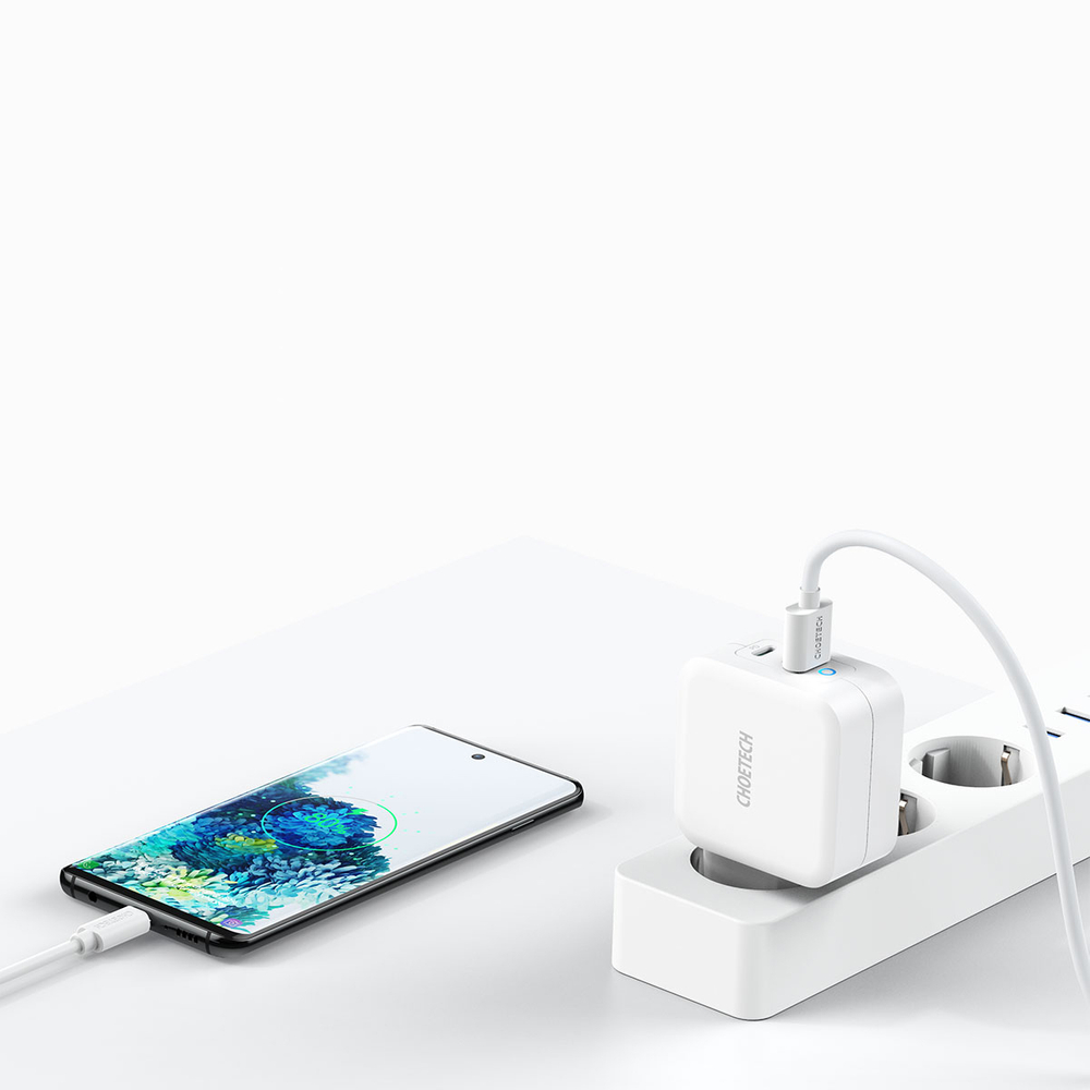 Choetech hálózati töltő adapter GaN USB Type C PD USB-A QC3.0 65W 3,25A fehér (PD8002)-5