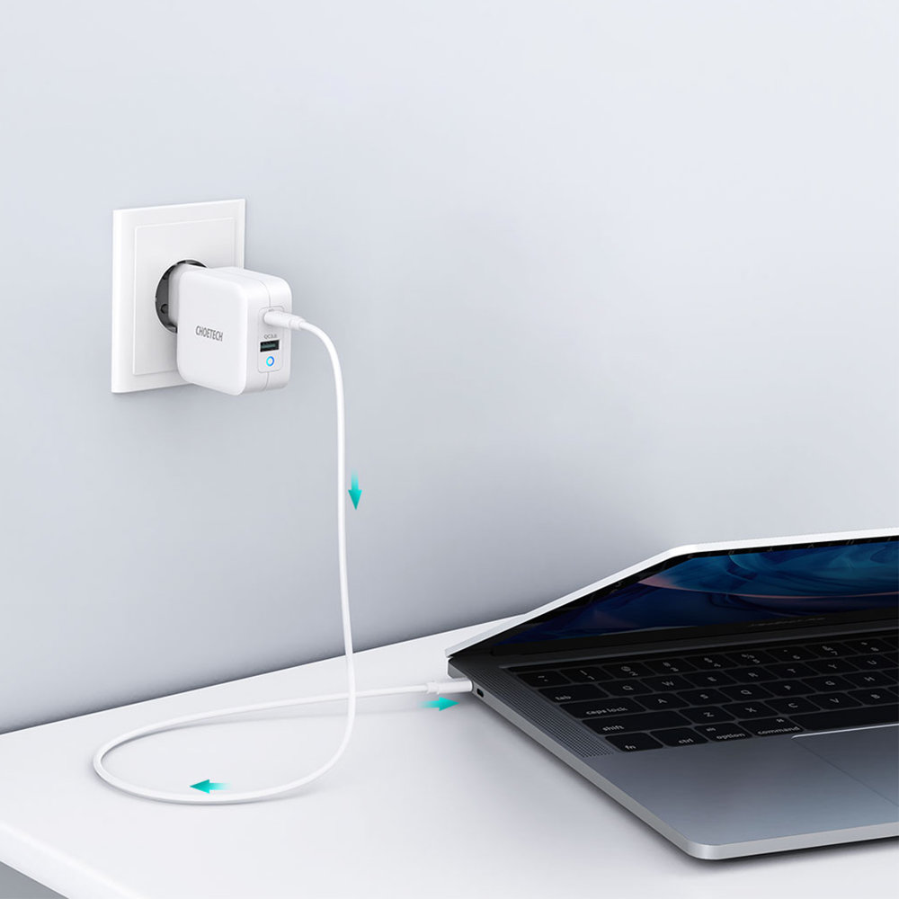 Choetech hálózati töltő adapter GaN USB Type C PD USB-A QC3.0 65W 3,25A fehér (PD8002)-4