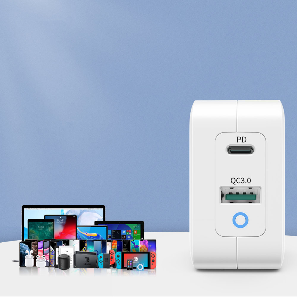 Choetech hálózati töltő adapter GaN USB Type C PD USB-A QC3.0 65W 3,25A fehér (PD8002)-6