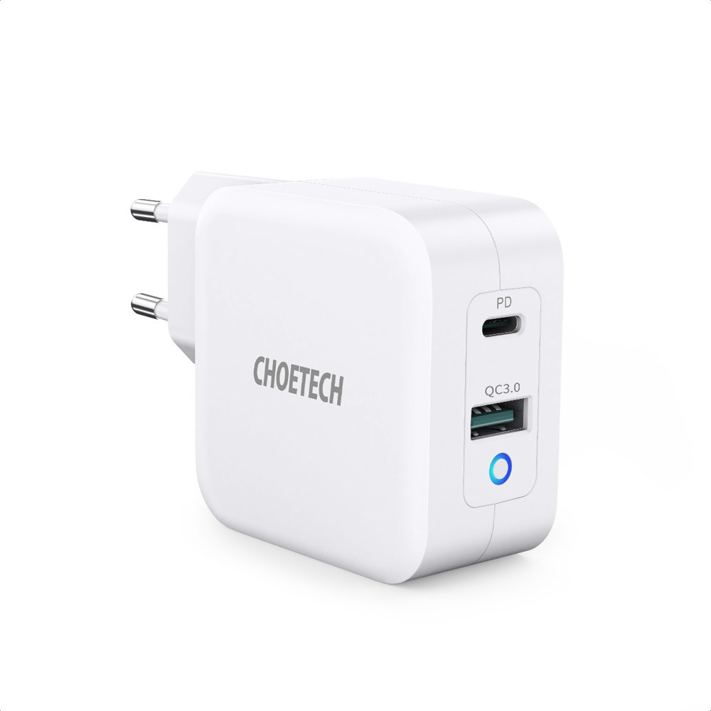 Choetech hálózati töltő adapter GaN USB Type C PD USB-A QC3.0 65W 3,25A fehér (PD8002)-0