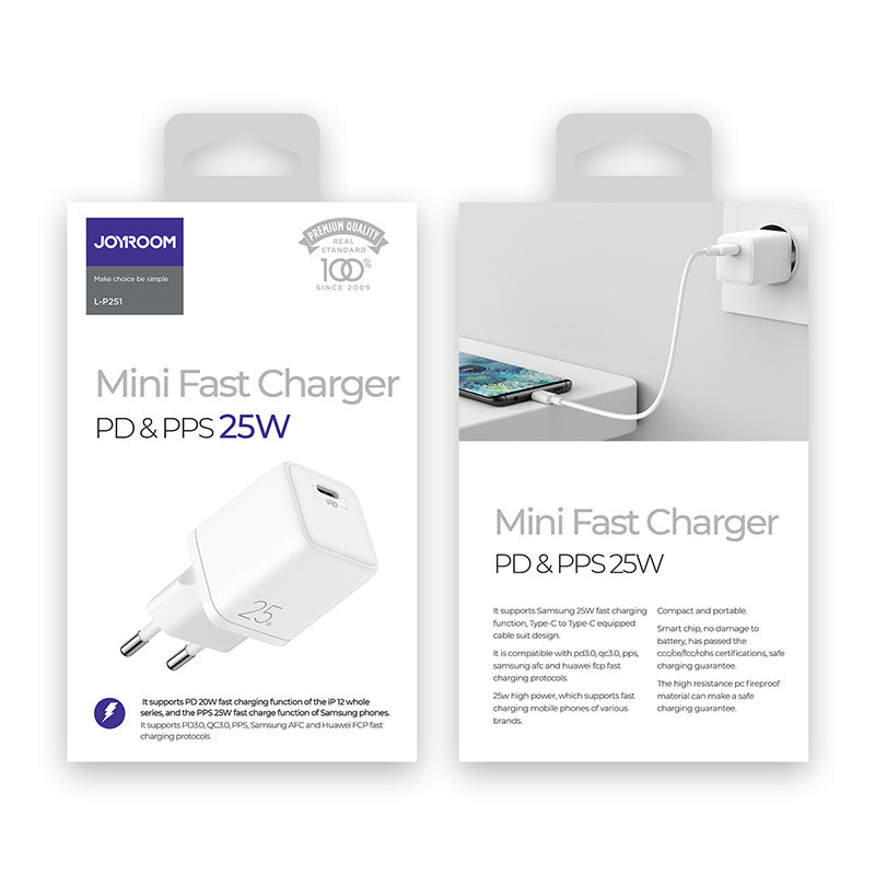 Joyroom hálózati töltő adapter USB Type C PD töltő 25W EU dugó fehér (L-P251)-1