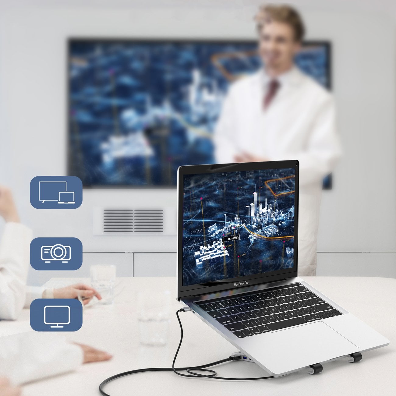 Choetech HUB-M43 7 az 1-ben laptop állvány HUB Type-C-HDMI (4K/30Hz/USB-A*2/Type-C Data/SD/TF PD töltővel, fekete-3