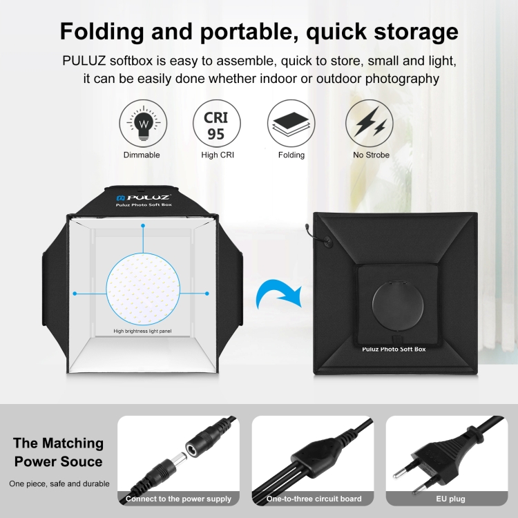 PULUZ PU5042EU fotósátor, fotódoboz 40cm, 3x24W, 5500K-4