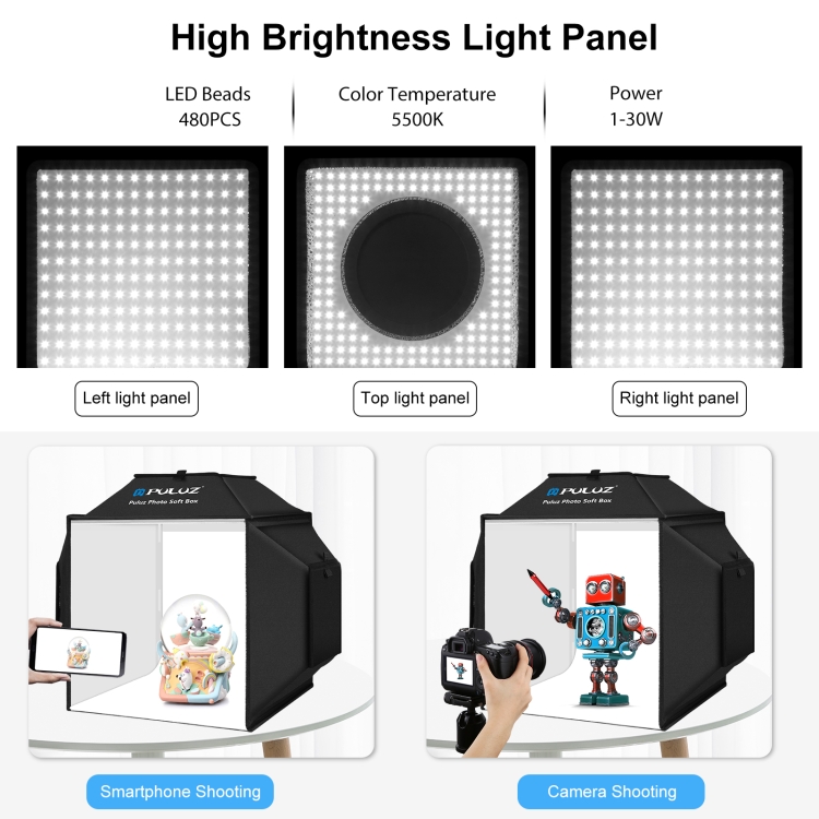 PULUZ PU5042EU fotósátor, fotódoboz 40cm, 3x24W, 5500K-3
