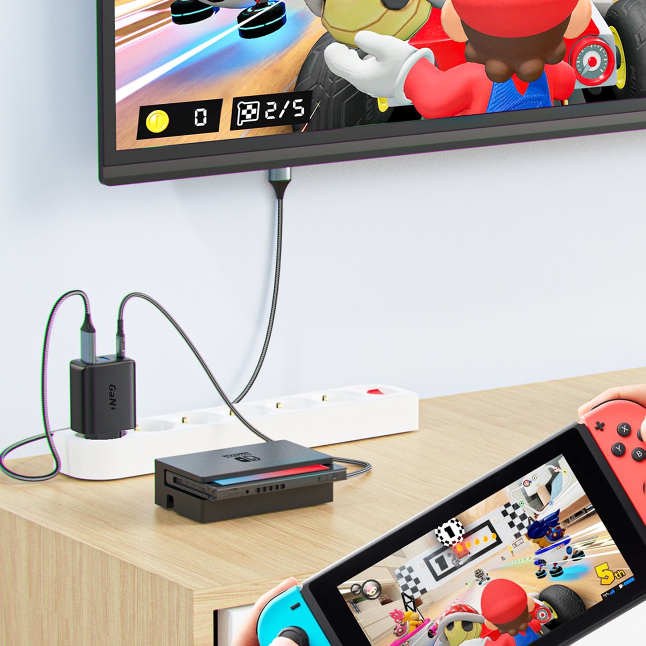 Acefast 2 az 1-ben hálózati töltő adapter GaN 65W USB Type C / USB, HDMI adapter 4K@60Hz + USB Type C kábel 1.8m, fekete (A17)-3