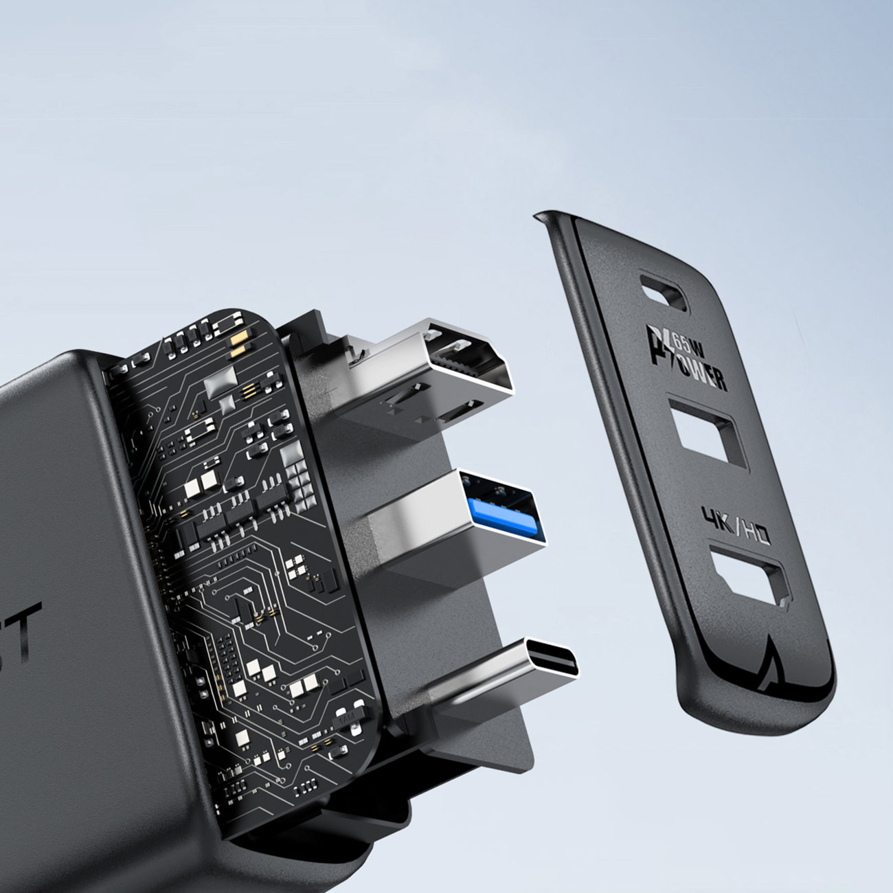 Acefast 2 az 1-ben hálózati töltő adapter GaN 65W USB Type C / USB, HDMI adapter 4K@60Hz + USB Type C kábel 1.8m, fehér (A17)-6