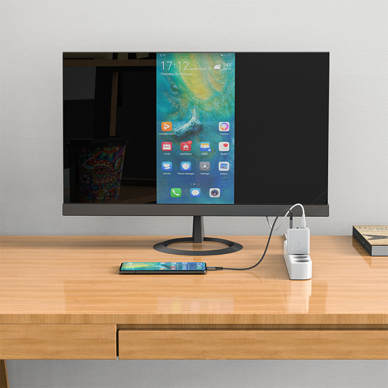 Acefast 2 az 1-ben hálózati töltő adapter GaN 65W USB Type C / USB, HDMI adapter 4K@60Hz + USB Type C kábel 1.8m, fehér (A17)-4
