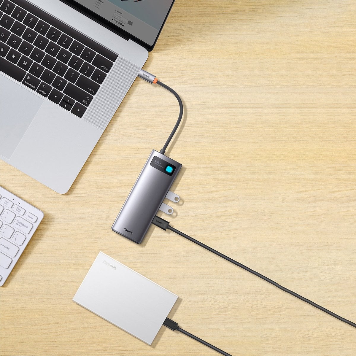 Baseus Metal Gleam Series 6 az 1-ben dokkoló, HUB USB Type C - 1 x HDMI / 3 x USB 3.2 Gen. 1/1 x Power Delivery / 1 x VGA szürke (WKWG030013)-1