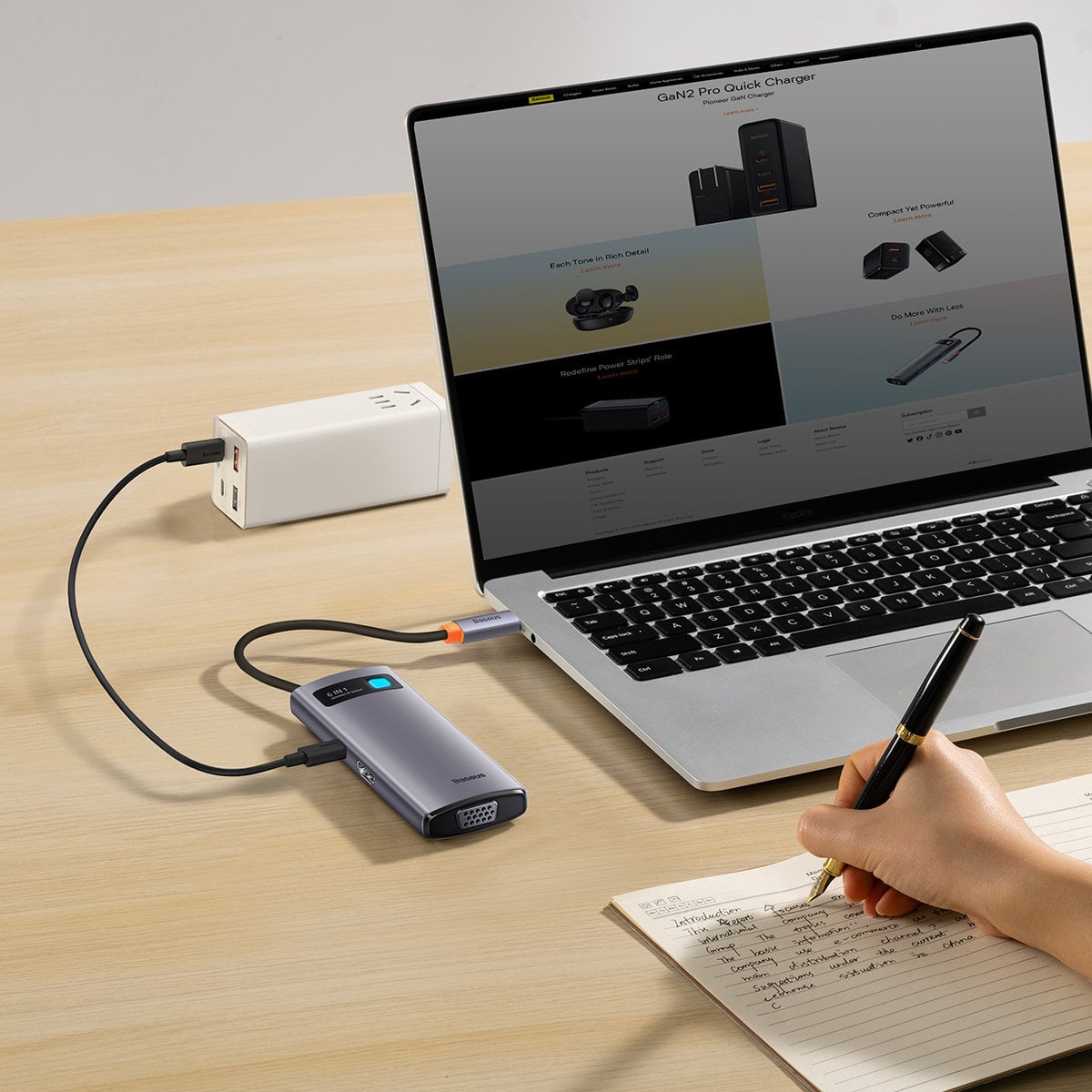 Baseus Metal Gleam Series 6 az 1-ben dokkoló, HUB USB Type C - 1 x HDMI / 3 x USB 3.2 Gen. 1/1 x Power Delivery / 1 x VGA szürke (WKWG030013)-12