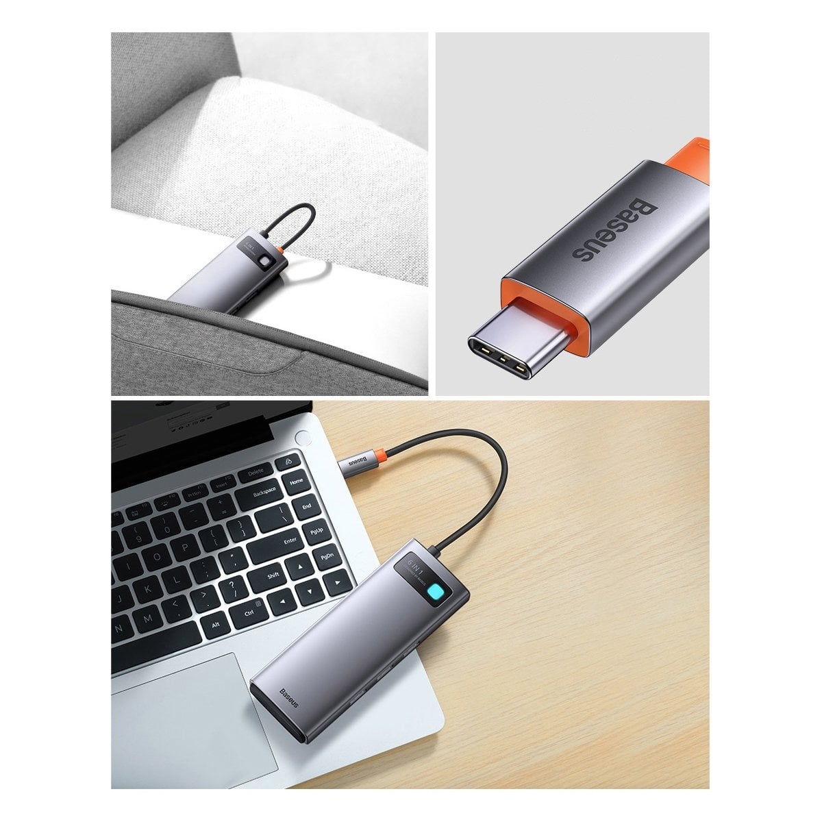 Baseus Metal Gleam Series 6 az 1-ben dokkoló, HUB USB Type C - 1 x HDMI / 3 x USB 3.2 Gen. 1/1 x Power Delivery / 1 x VGA szürke (WKWG030013)-23