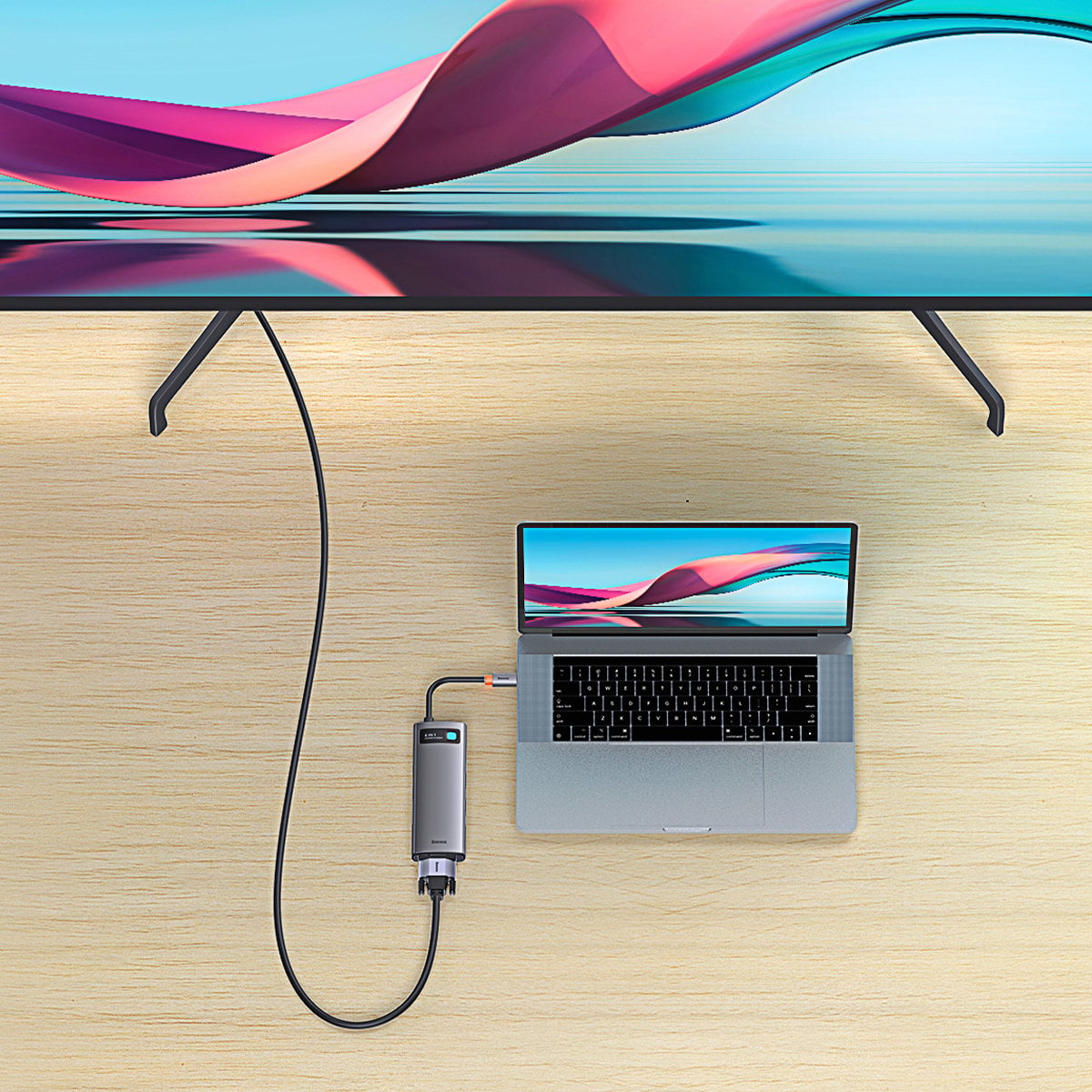 Baseus Metal Gleam Series 6 az 1-ben dokkoló, HUB USB Type C - 1 x HDMI / 3 x USB 3.2 Gen. 1/1 x Power Delivery / 1 x VGA szürke (WKWG030013)-4